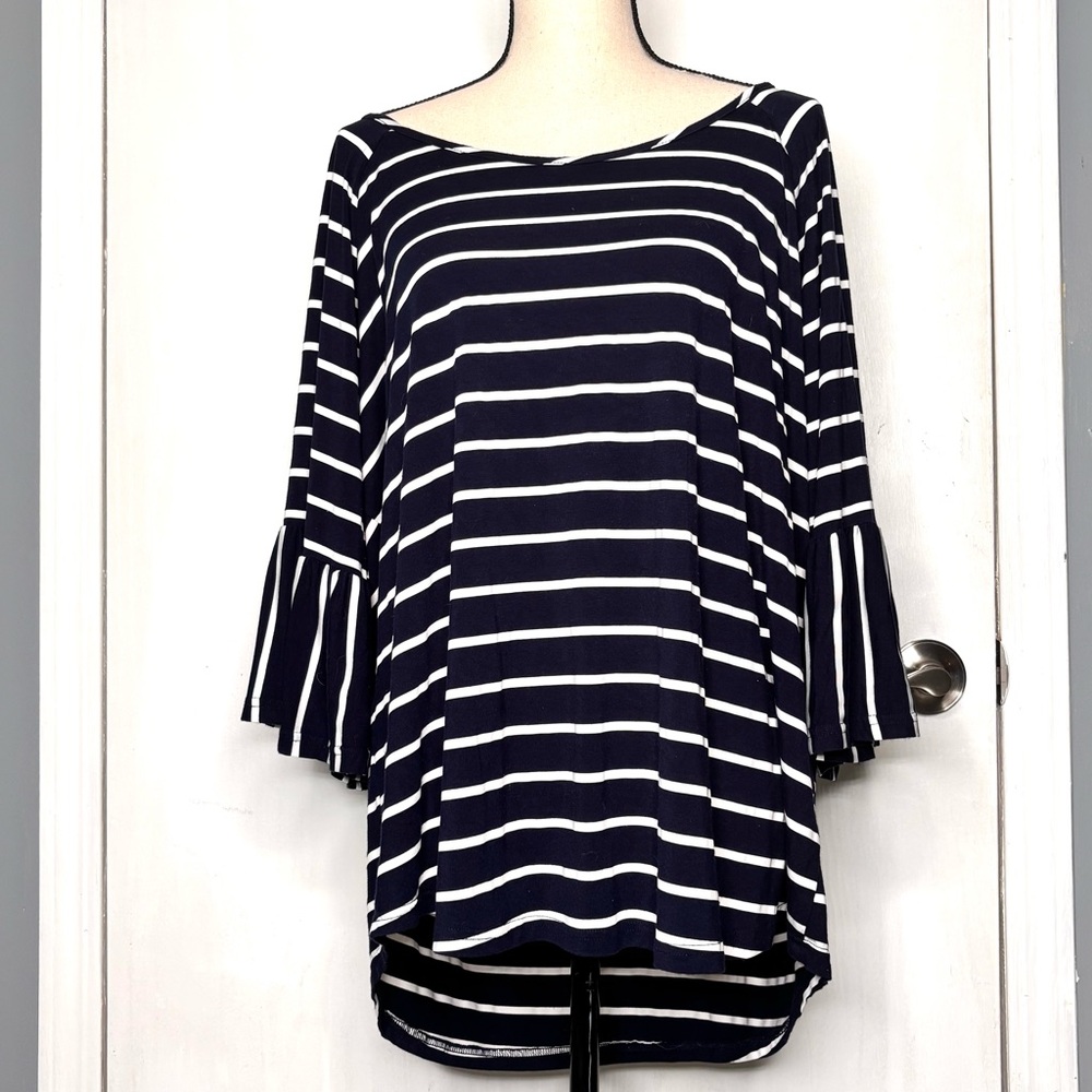 Roommates Black Striped Women's Tunic Bell Sleeve Top 3X